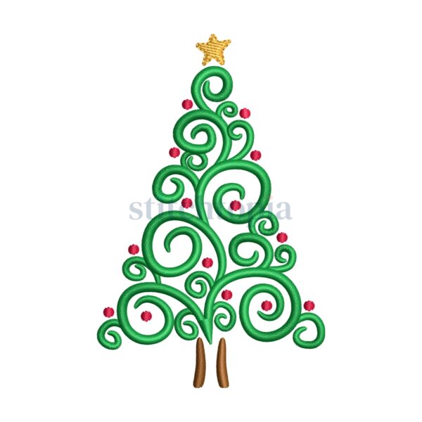 Swirly Christmas Tree Embroidery Design