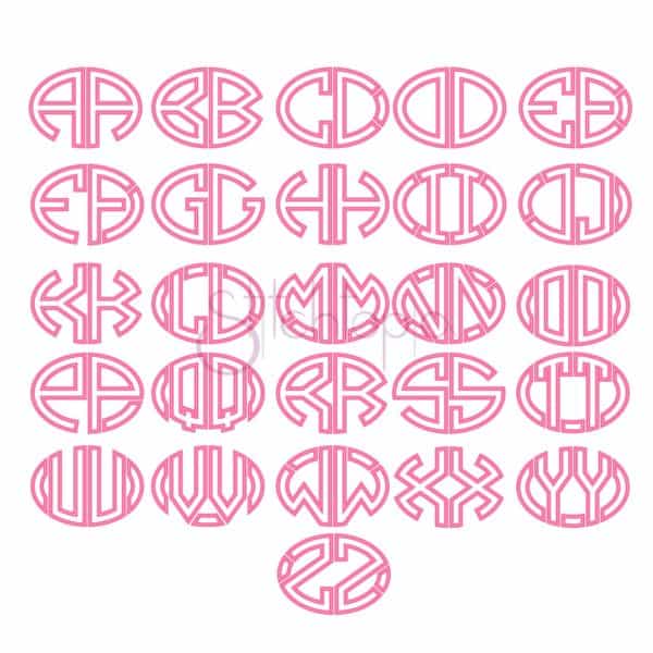 Oval 2-Letter Applique Monogram Font -  Small - 3 Sizes - Image 2