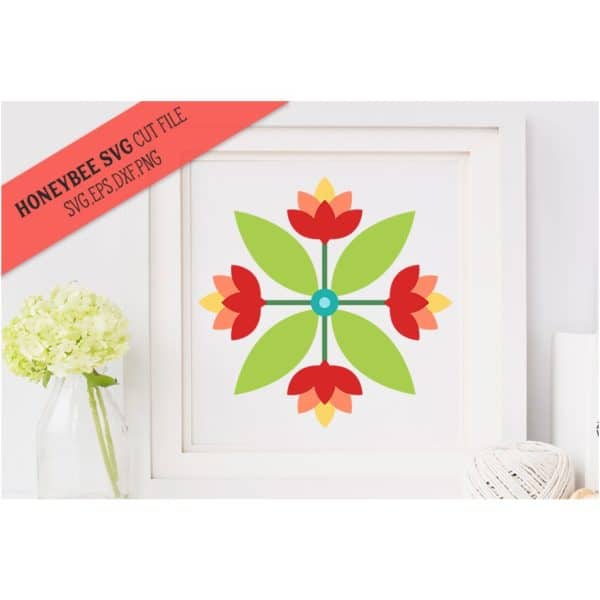 Lotus Quartet Barn Quilt SVG Cut File