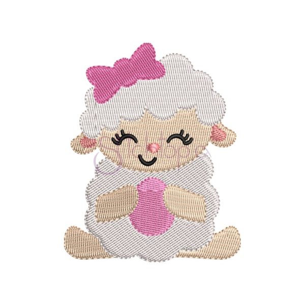 Lamb With Egg & Bow Embroidery Design